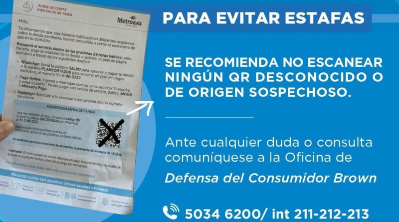 ALTE BROWN: RECOMIENDAN A LOS VECINOS NO ESCANEAR NINGÚN QR DESCONOCIDO O SOSPECHOSO